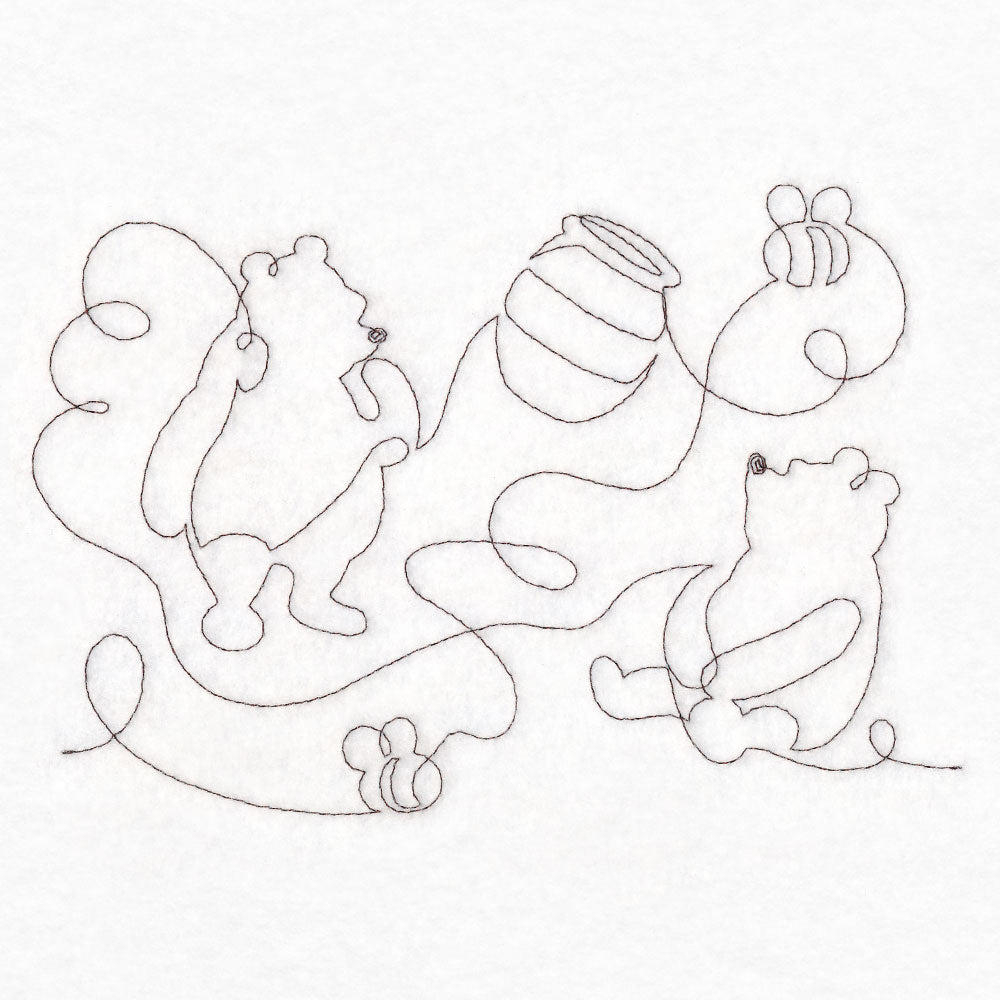 Pooh Bear Honey and Bees Sketch (Edge-to-Edge Quilting)