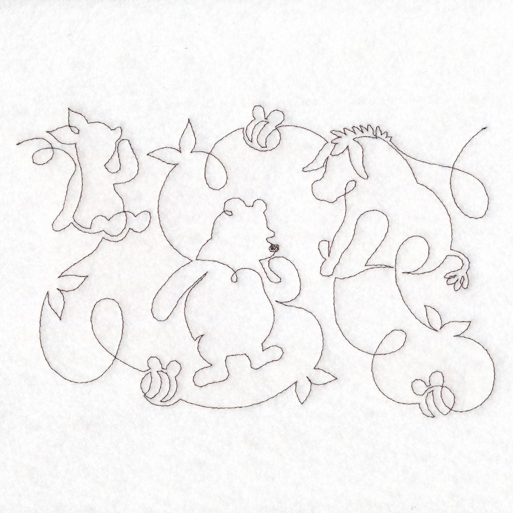 Pooh Bear with Friends Sketch (Edge-to-Edge Quilting)