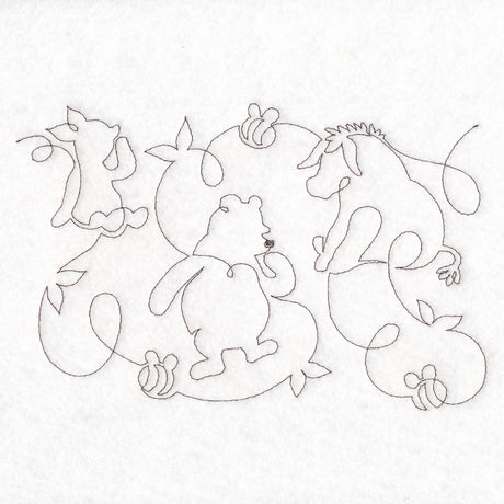 Pooh Bear with Friends Sketch (Edge-to-Edge Quilting)