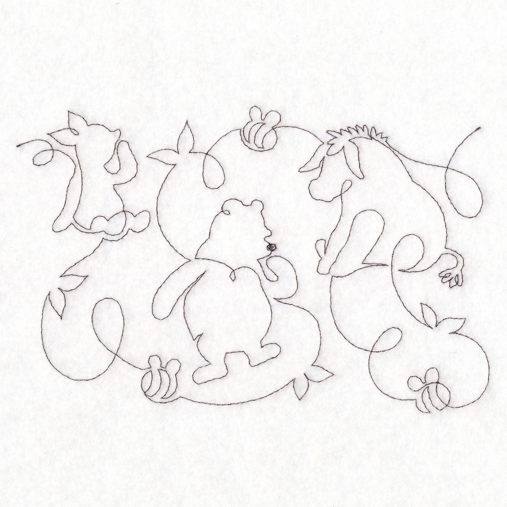 Pooh Bear with Friends Sketch (Edge-to-Edge Quilting)