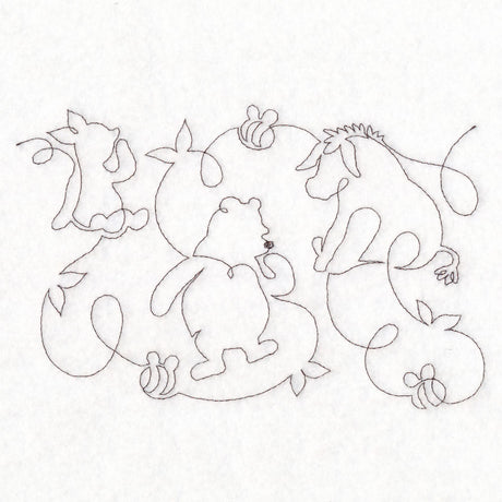 Pooh Bear with Friends Sketch (Edge-to-Edge Quilting)