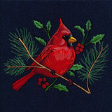 Christmas Night Cardinal with Evergreens and Holly