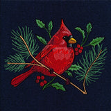 Christmas Night Cardinal with Evergreens and Holly
