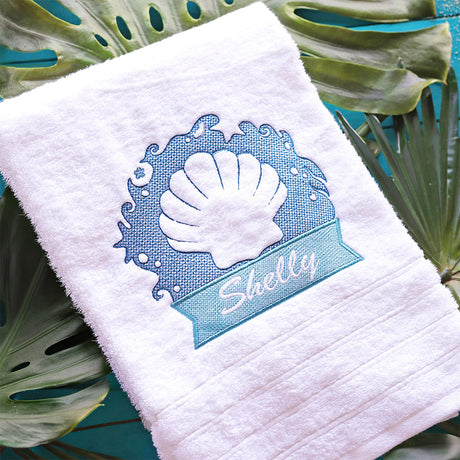 Seashell Beach Towel Name Tag (Embossed)