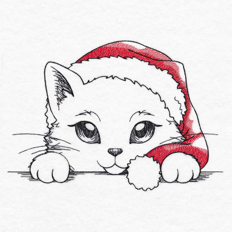 Peeking Christmas Cat Sketch