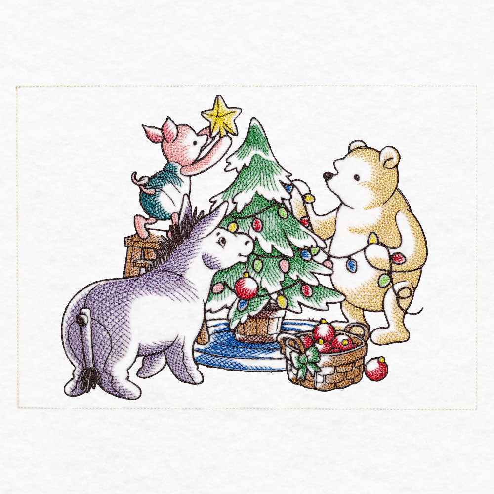 Pooh Bear and Friends Decorating the Christmas Tree