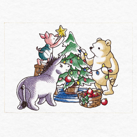 Pooh Bear and Friends Decorating the Christmas Tree