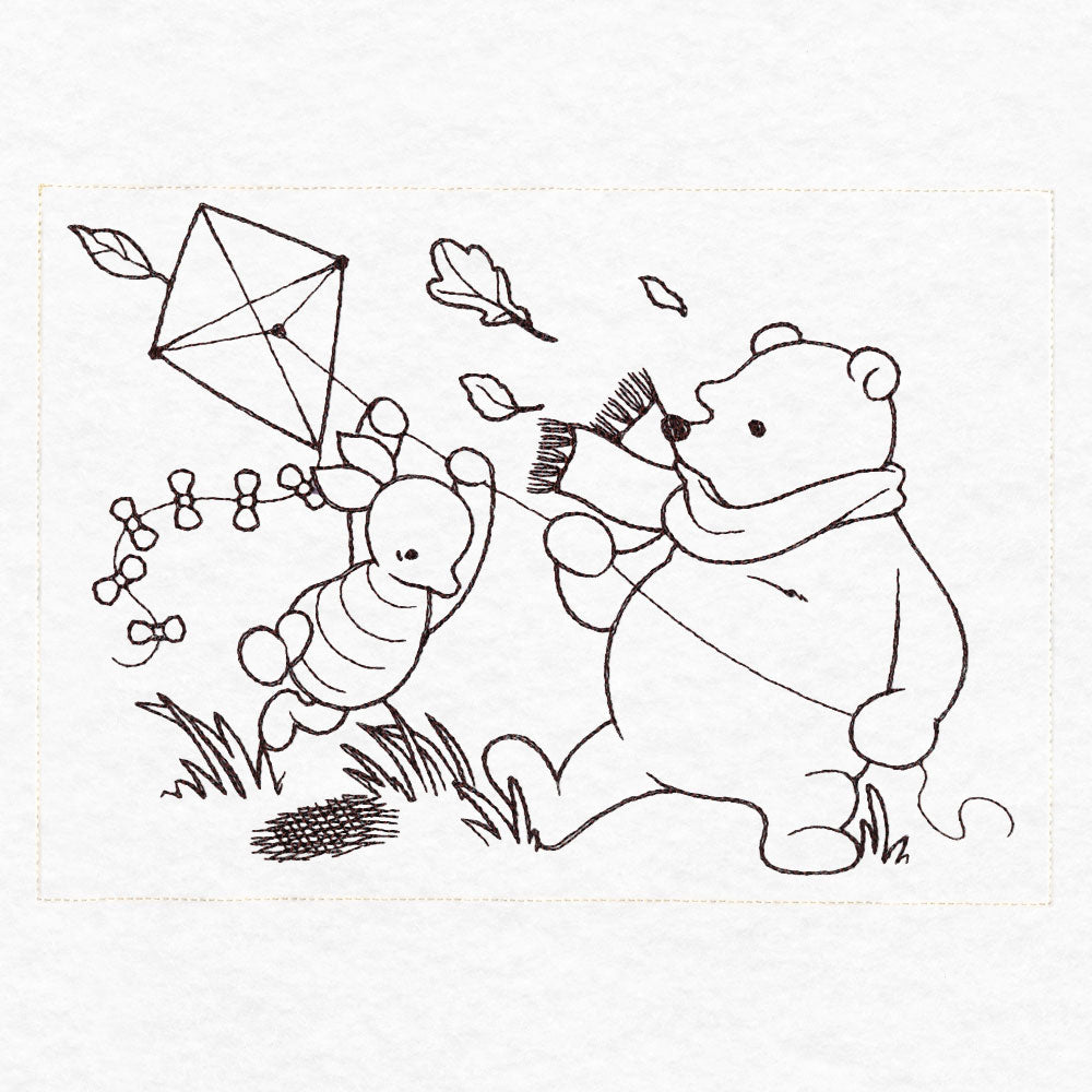 Pooh Bear and Friends in Fall - Flying Kite