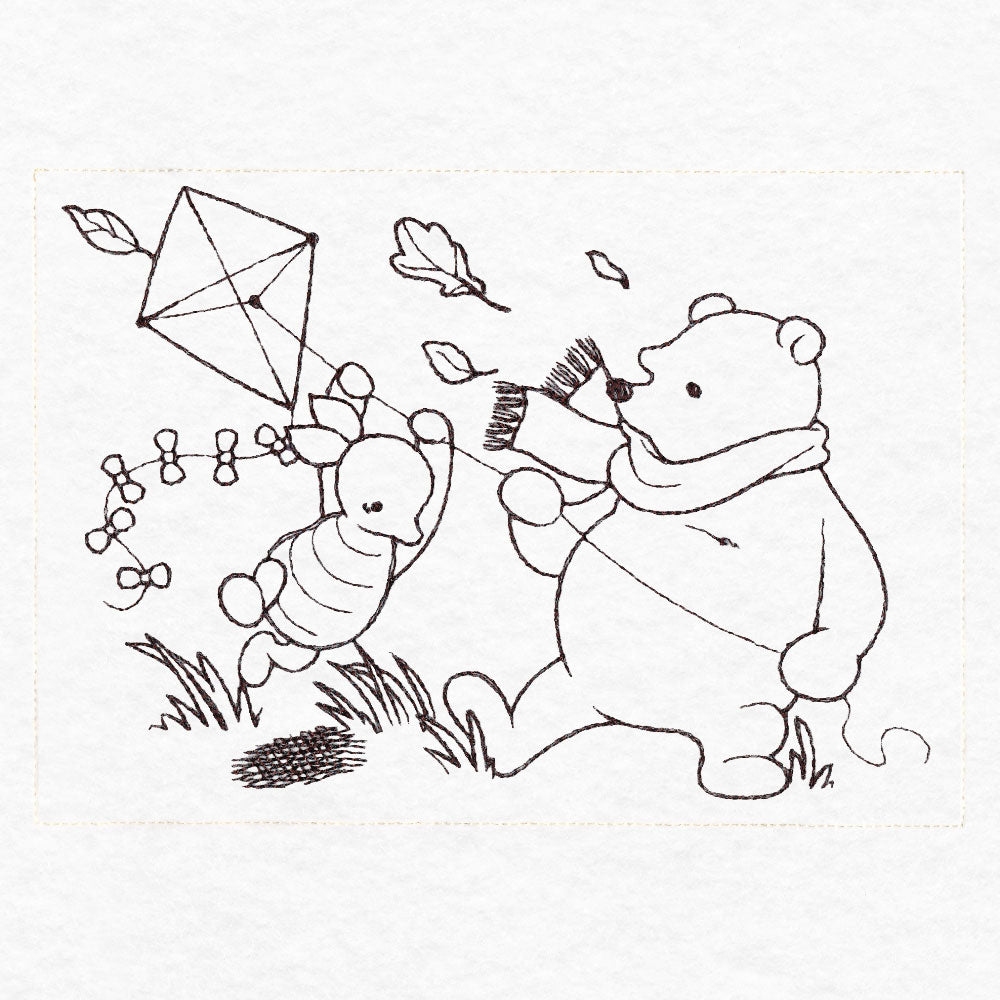 Pooh Bear and Friends in Fall - Flying Kite