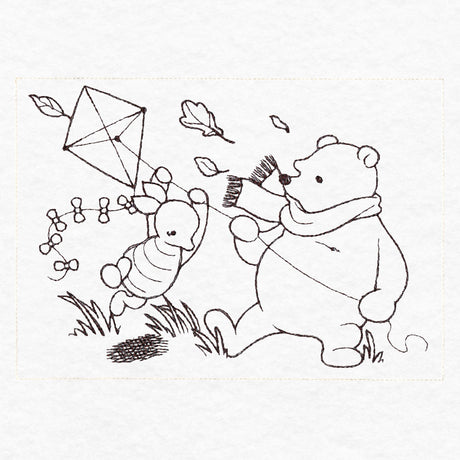Pooh Bear and Friends in Fall - Flying Kite