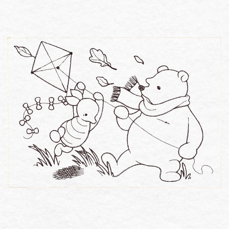 Pooh Bear and Friends in Fall - Flying Kite