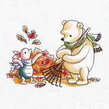 Pooh Bear and Friends in Fall - Raking Leaves