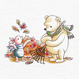 Pooh Bear and Friends in Fall - Raking Leaves