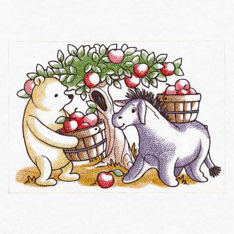 Pooh Bear and Friends in Fall - Picking Apples
