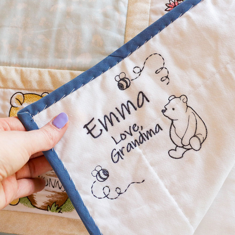 Pooh Bear and Friends Quilt Label