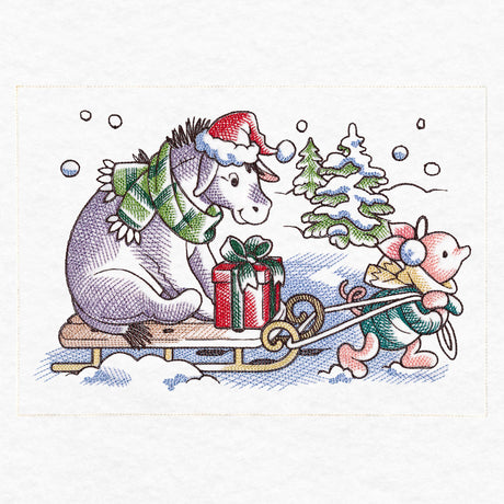 Pooh Bear and Friends at Christmas - Sled