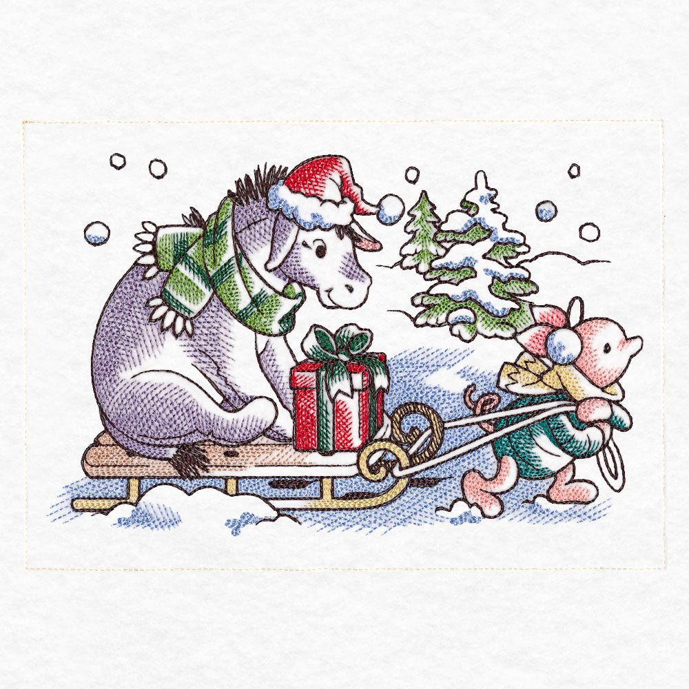 Pooh Bear and Friends at Christmas - Sled