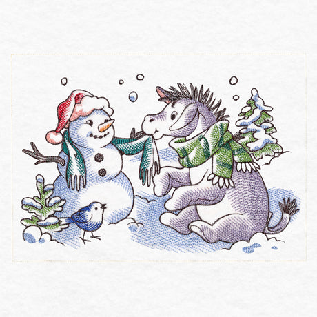 Pooh Bear and Friends at Christmas - Snowman