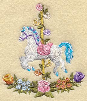 Jumping Carousel Horse w/Flowers