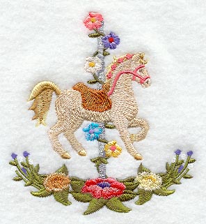 Prancing Carousel Horse w/Flowers