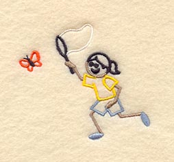 Stick Figure Girl Chasing Butterfly