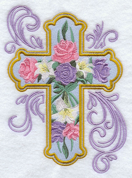 Rose and Lily Cross with Swirls 1
