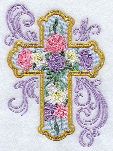 Rose and Lily Cross with Swirls 1