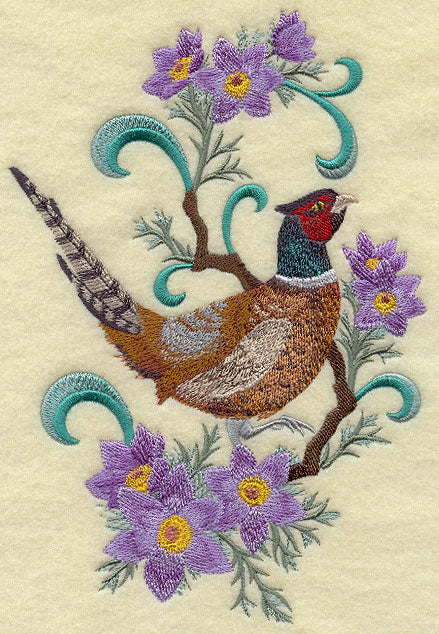 South Dakota Ring-Necked Pheasant and Pasqueflower Medley