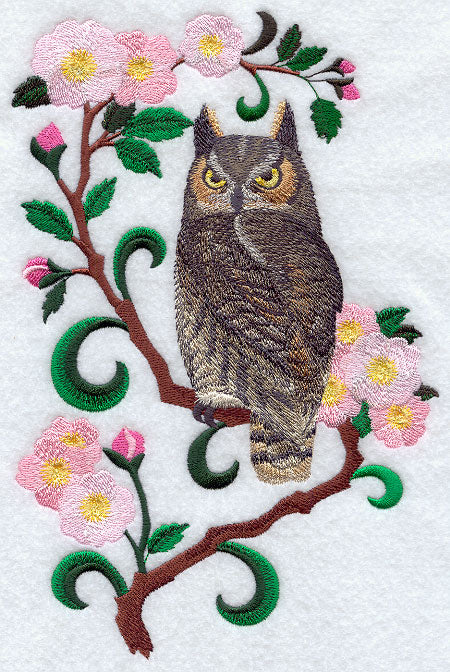 Alberta Great Horned Owl and Wild Rose Medley