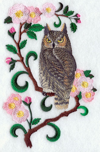 Alberta Great Horned Owl and Wild Rose Medley