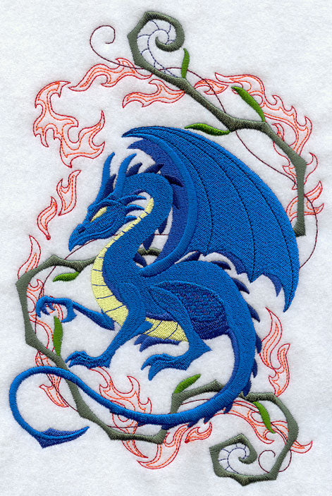 Dragon Crouching in Fantasy Flames