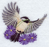 Flying Chickadee with Daisies