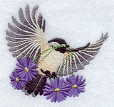 Flying Chickadee with Daisies