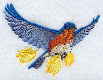 Flying Bluebird with Tulips