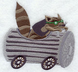 Raccoon Racer in Trashcan Car