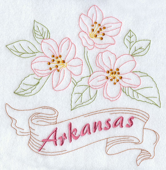 Arkansas - Apple Blossom (Redwork)