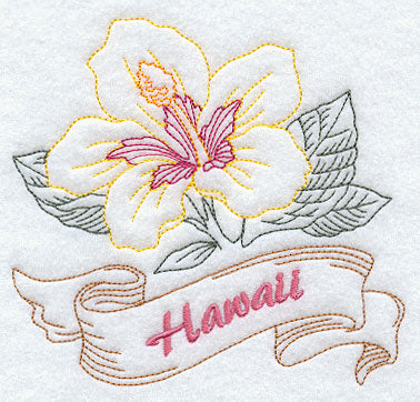 Hawaii - Hibiscus (Redwork)