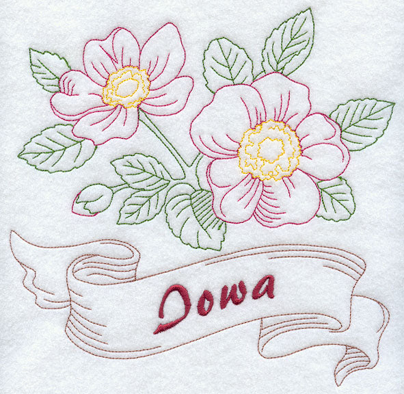 Iowa - Prairie Rose (Redwork)