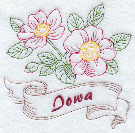 Iowa - Prairie Rose (Redwork)
