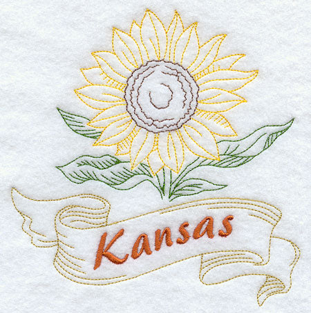 Kansas - Sunflower (Redwork)