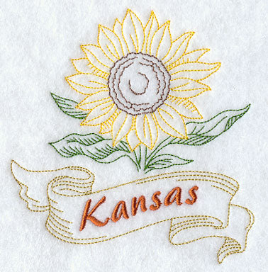 Kansas - Sunflower (Redwork)