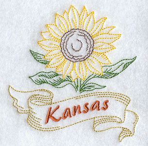 Kansas - Sunflower (Redwork)