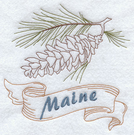 Maine - White Pine Cone and Tassel (Redwork)