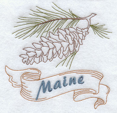 Maine - White Pine Cone and Tassel (Redwork)