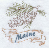 Maine - White Pine Cone and Tassel (Redwork)
