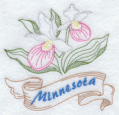 Minnesota - Showy Lady's Slipper (Redwork)