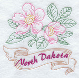 North Dakota - Wild Prairie Rose (Redwork)