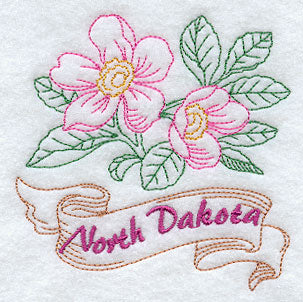 North Dakota - Wild Prairie Rose (Redwork)