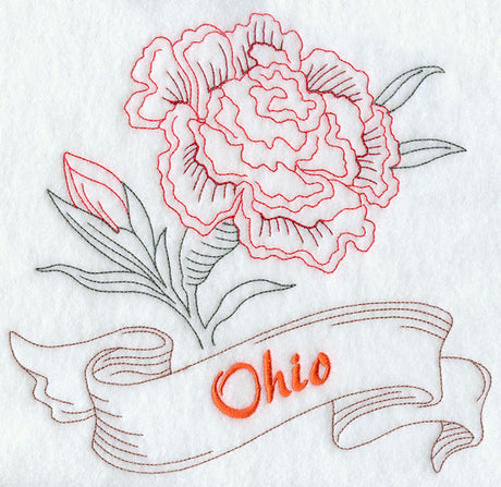 Ohio - Scarlet Carnation (Redwork)