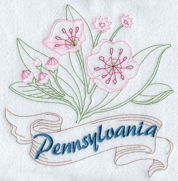 Pennsylvania - Mountain Laurel (Redwork)